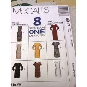 McCall’s 8017 Women Dress 3 Length, 8 Looks 7pc Uncut New Pattern